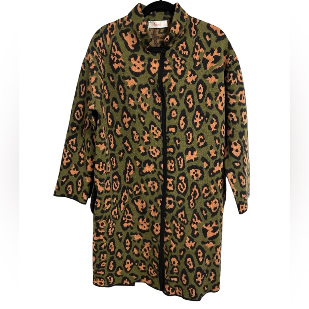 Jucca Coat in  Leopard Print with Stand-Up Collar